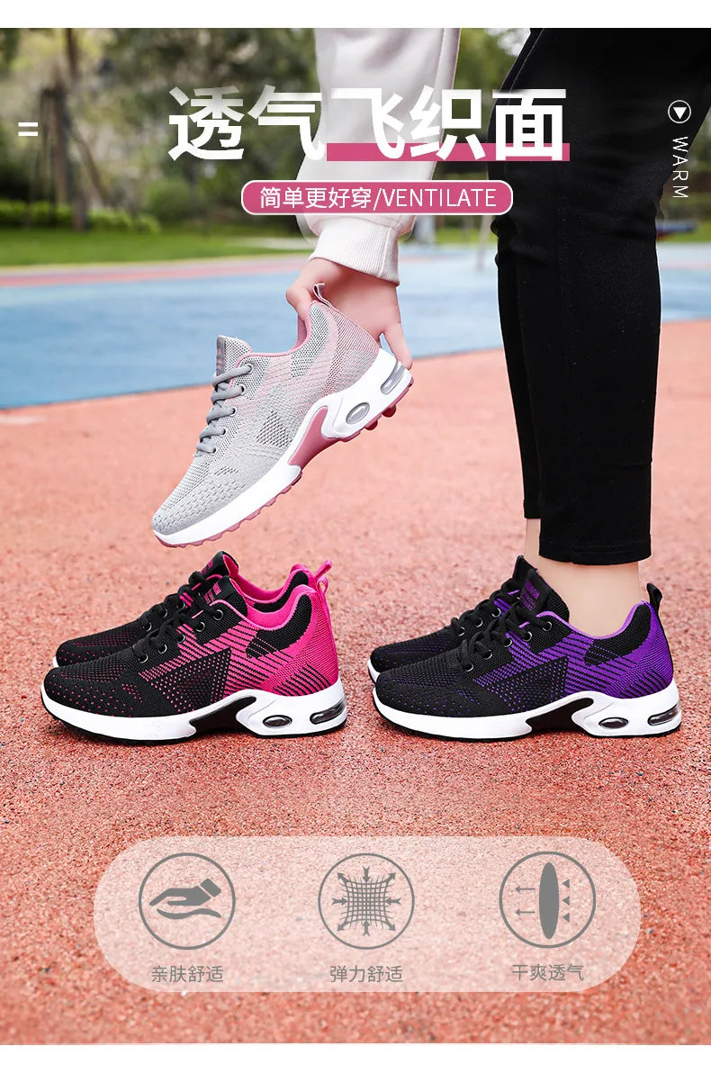 Zapatillas de running para mujer, nuevas, de primavera, de talla grande, informales, transpirables, con cordones, con cámara de aire, deportivas