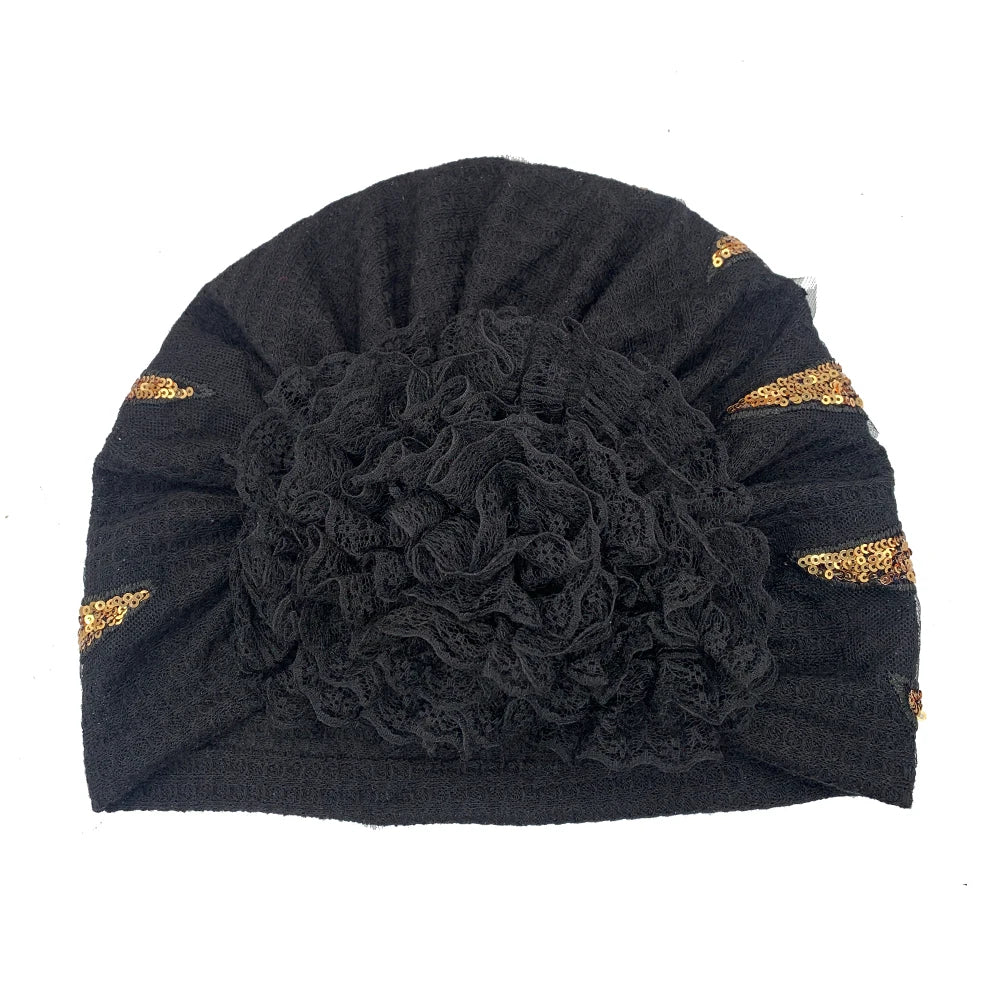 Sombrero turbante de encaje floral con diamantes de lujo, transpirable, pañuelo, gorro, envolturas para la cabeza, gorro de punto para mujer, cubierta para el cabello