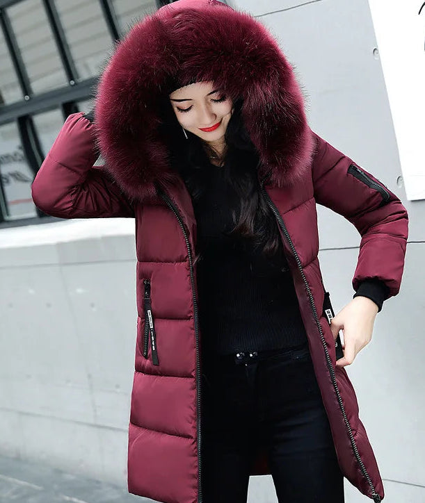 Varm parka med pelskrage til dame