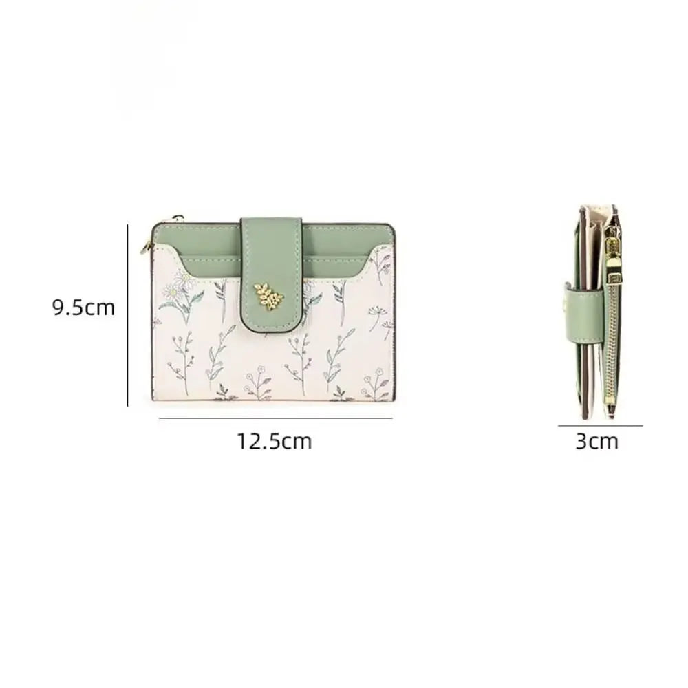 Cartera corta de piel sintética fina INS, monedero con cremallera para varias tarjetas, cierre de flores pequeñas, bolsa para tarjetas, cartera con cremallera para mujer/niña