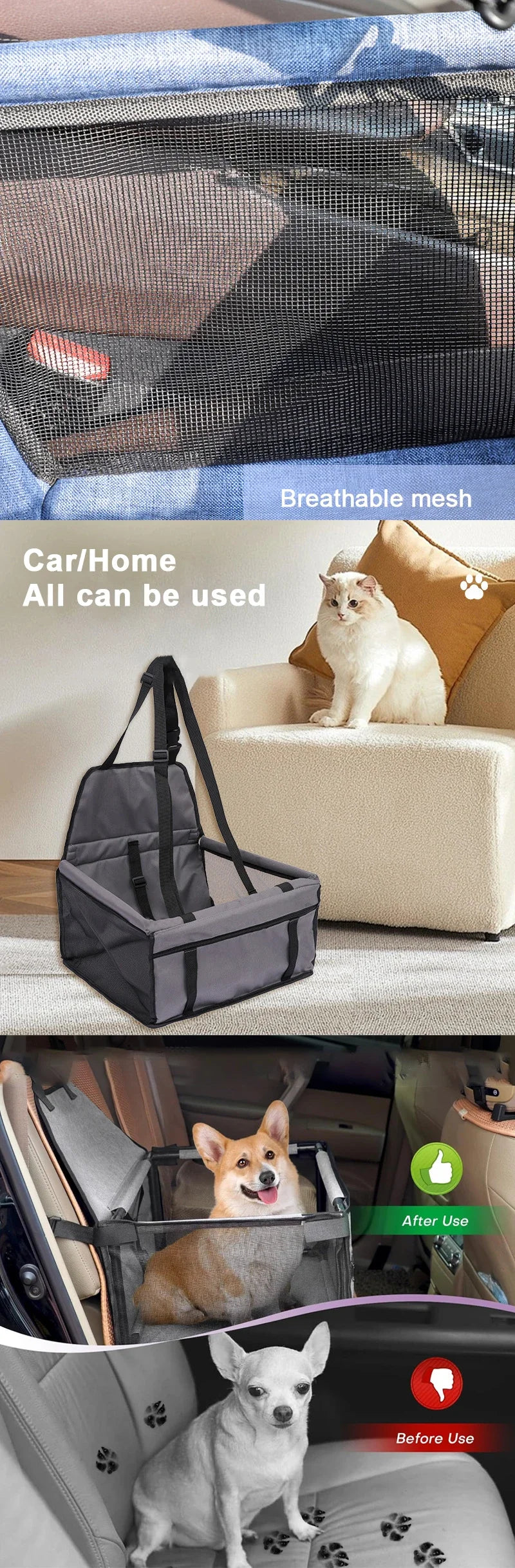 Bolsa de viaje de malla colgante, plegable, para accesorios de viaje, doble grosor, impermeable, con 5 colores, suministros para mascotas, alfombra para perros, manta, bolsa de seguridad para el asiento del coche de mascotas