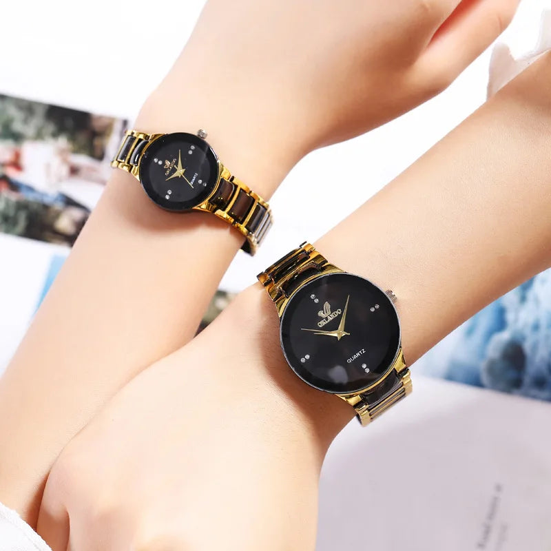 ORLANDO Hombres Lujo Relojes Recién Llegados Genial Negro Oro Cuarzo Acero Reloj de Pulsera Exquisito Masculino Relogio Moda Reloj