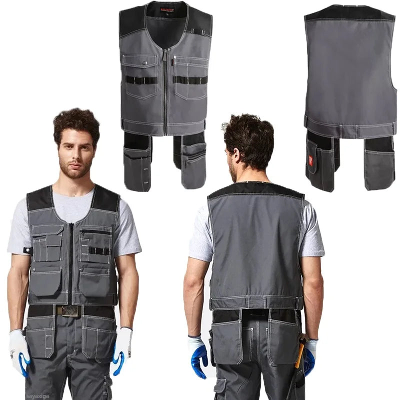 Work Clothing Men's Vest Tooling Clothes Multi-pockets Working Vest Workwear Vest Waistcoat For Maintenance Zipper Pockets