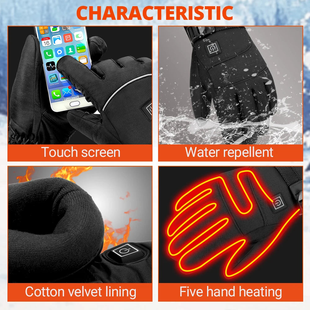 Guantes térmicos eléctricos Guantes de esquí de invierno calefactables para motocicleta cálidos impermeables recargables térmicos para motos de nieve