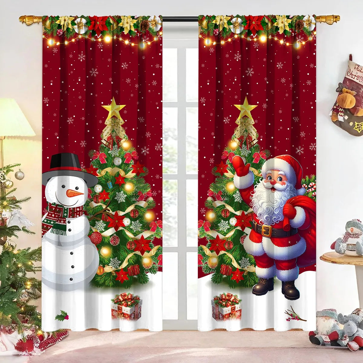2pcs Christmas Curtain Merry Christmas Decoration for Home Xmas Curtain Window Ornaments Navidad Natal New Year Gift