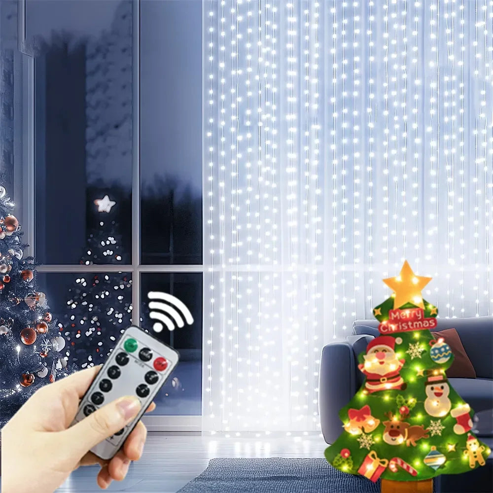 Guirnalda de luces de hadas LED para boda, luces de Navidad, enchufe USB, cortina, cadena de luces, decoración navideña, fiesta de cumpleaños, decoración de pared