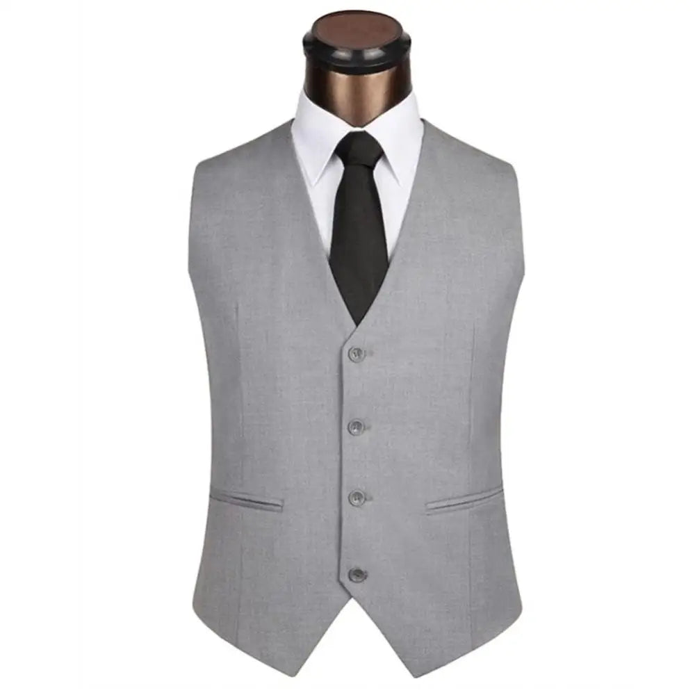 The New Dress Vests For Men Solid Color Single-breasted Slim-fit Mens Suit Vest Male Waistcoat Gilet Homme Casual Sleeveles