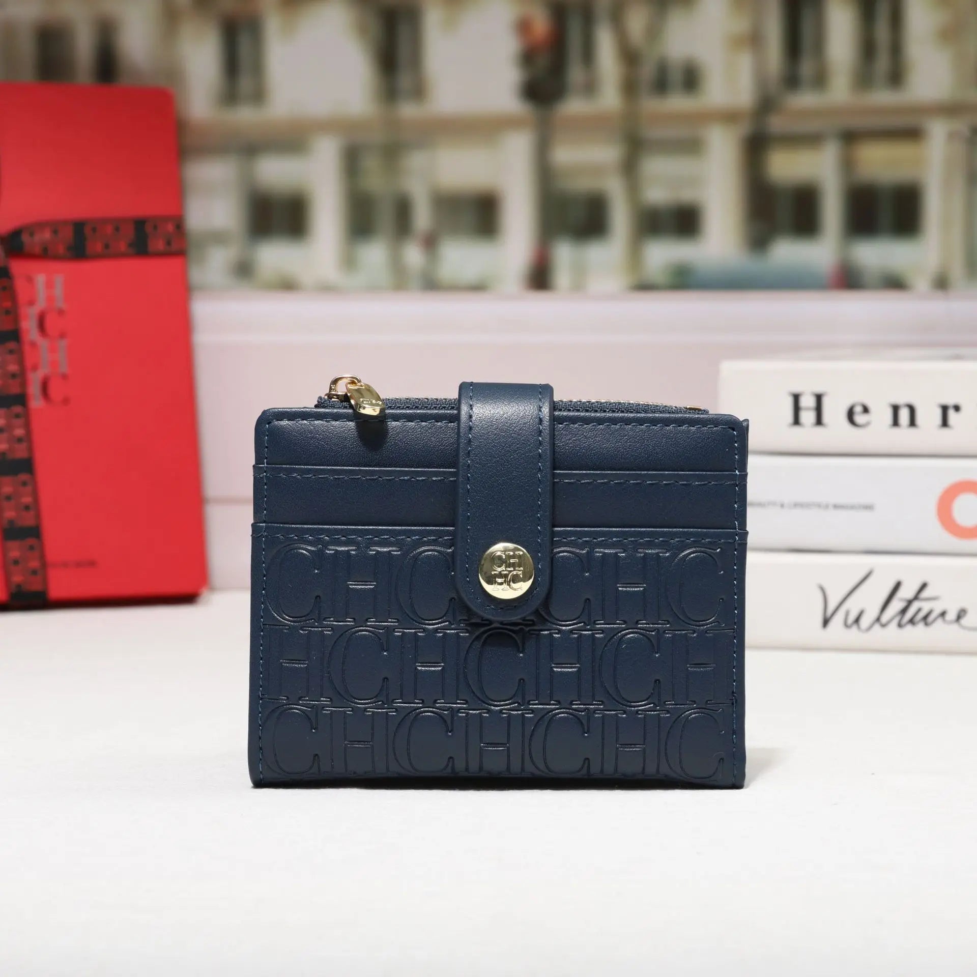 Cartera CH Luxury Classic plegable pequeña y ligera para mujer, cartera retro con estampado, mini tarjetero, monedero multifunción para tarjetas de identificación