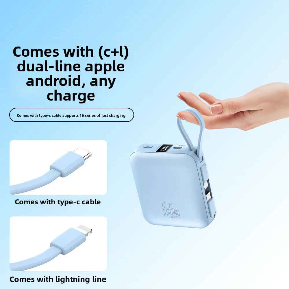 10000 mAh powerbank 22,5 W superrask lading, kompakt og bærbar med egen kabel, Mini 3C-sertifisert mobil strømforsyning.