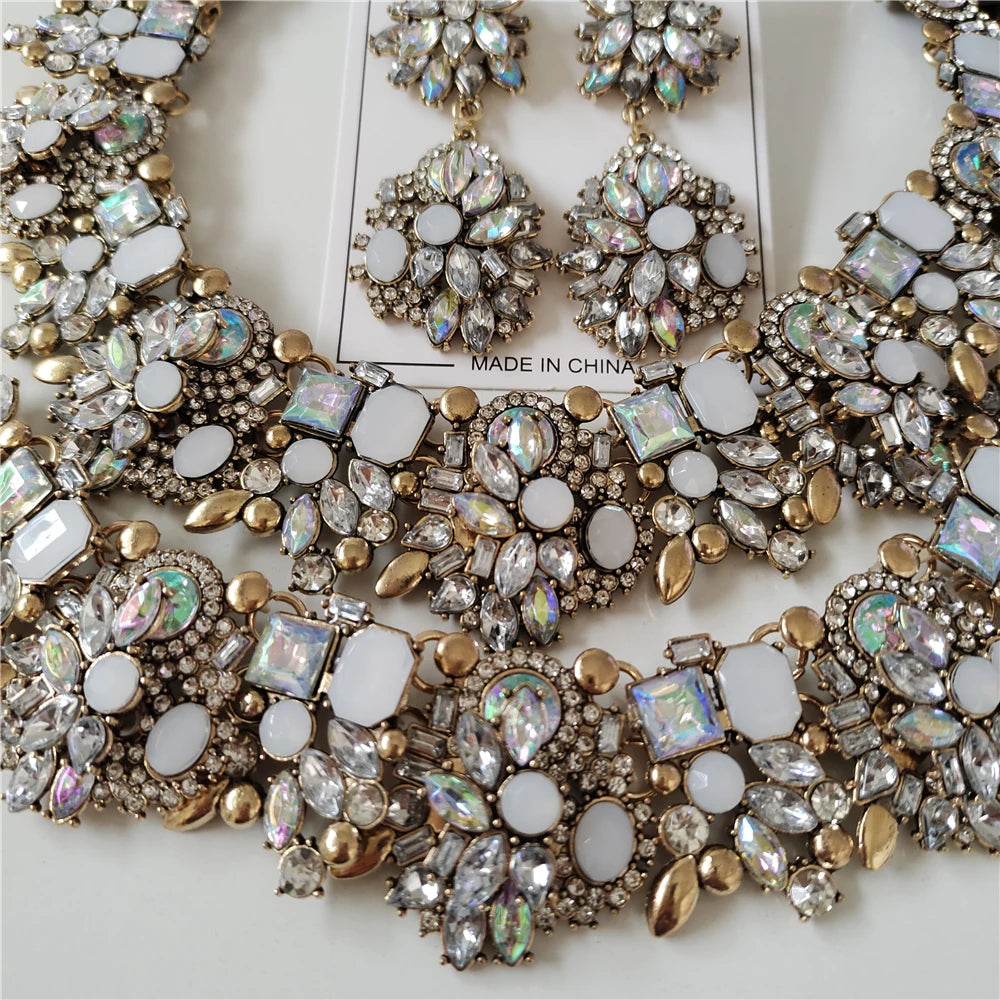 Nuevos conjuntos de joyas de lujo con cristales de estrás, collar, pulseras, pendientes, conjunto de joyas para mujer, boda india, declaración nupcial