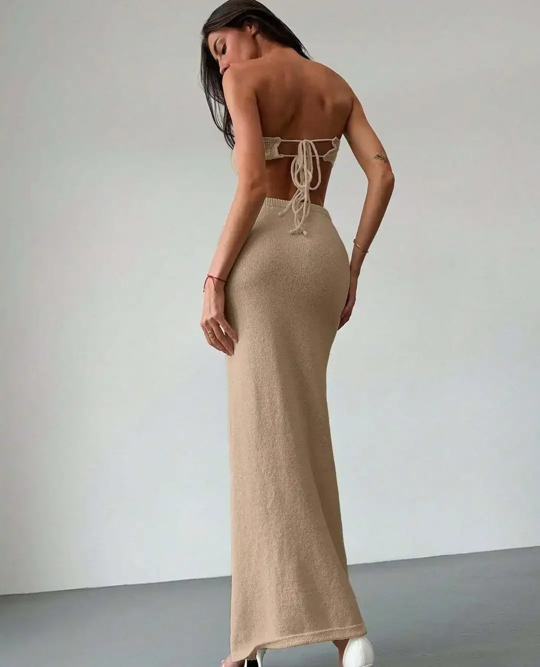 Conjunto de punto de 2 piezas para mujer, falda larga con retales florales, tops de tubo y falda de playa ajustada de cintura alta, conjuntos de punto para mujer