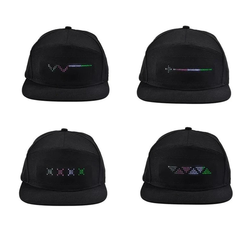 Gorra de béisbol unisex recargable por USB con Bluetooth, aplicación programable, pantalla LED de mensaje desplazable, gorra Snapback de hip hop