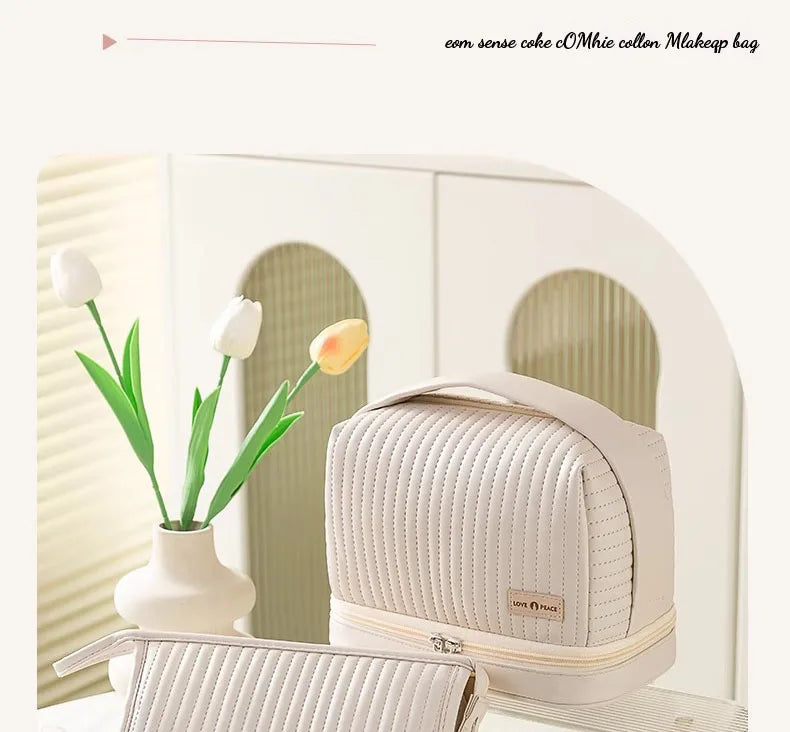Bolsa de maquillaje de gran capacidad, estuches de cosméticos para mujer, organizador de maquillaje, neceser de belleza portátil, artículos de viaje esenciales, neceser de aseo.