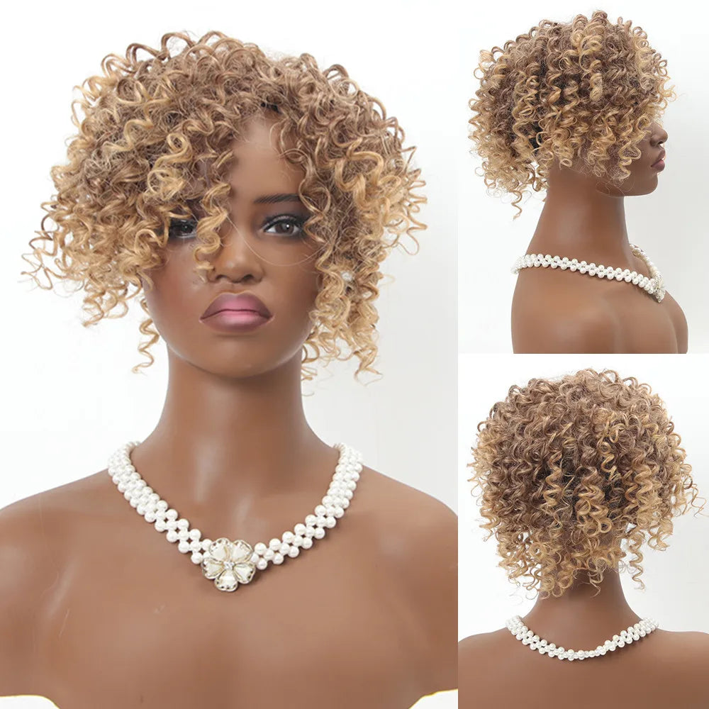 SQRDGQ Synthetic Hair Topper Kinky Curly Hairpiece False Bang Clip-In Bangs Natural Clourse Hairpiece for Women
