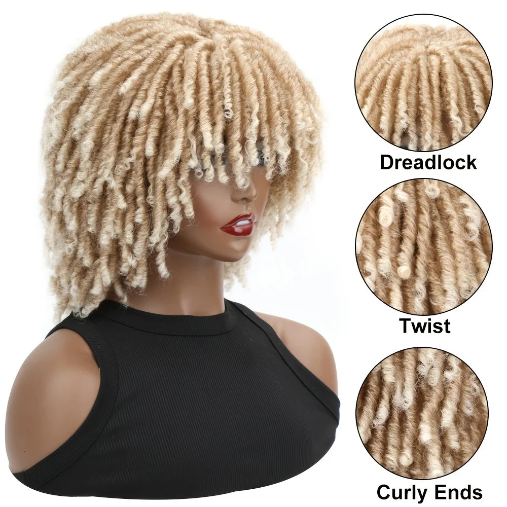 Dreadlocks Wig Synthetic Blonde Mix Light Brown Afro Curly Twist Wig Glueless Faux Locs Wig Natural Soft Dreads Wig For Women