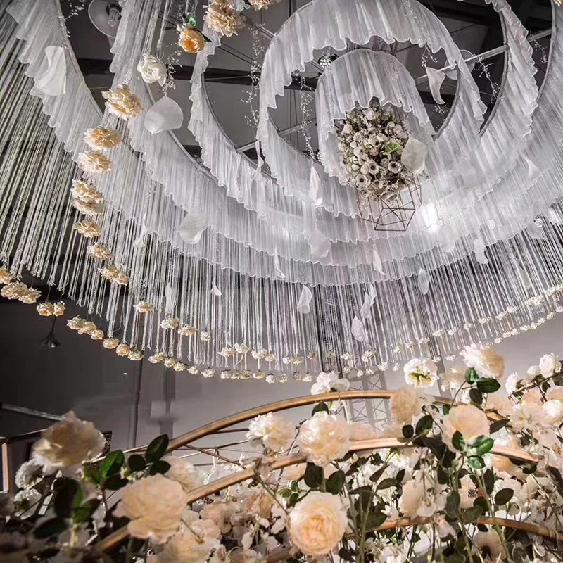 Cortinas de techo blancas de 10 m de tul, cortinas de techo de gasa con lazos para la decoración de dosel de eventos, fiestas, iglesias, salones