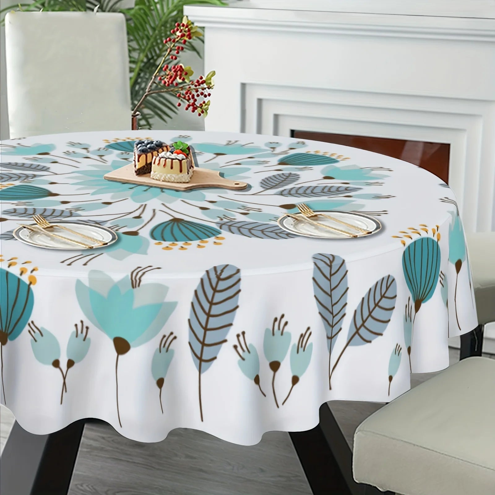 1pc Floral Round Tablecloth 152.4 Cm Farmhouse Rustic Tablecloth Spring Summer Tablecloth Boho Flowers Outdoor And Indoor Party