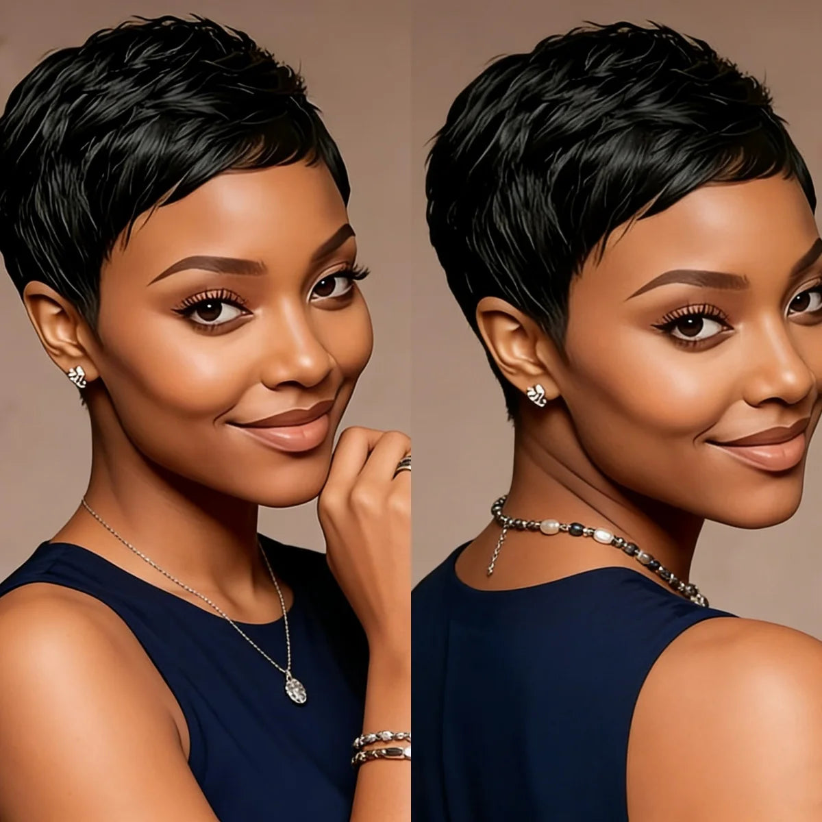 Perruque Pixie Cut avec frange, perruques courtes pour femmes, couleur noire naturelle/99j/30/27/4# faites à la machine