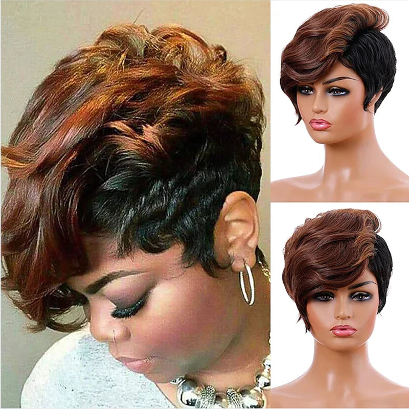 HAIRJOY Synthetic Hair Burgundy Brown Short Straight Wigs for Black Women