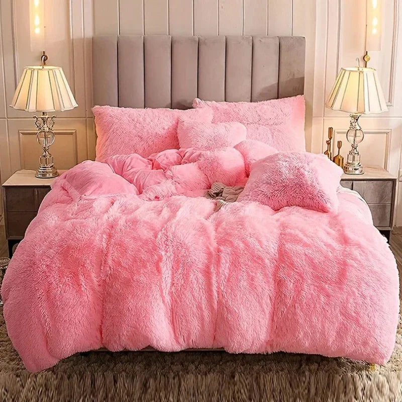 Juego de funda nórdica de felpa de lujo de 3/4 piezas – Ropa de cama cómoda y suave, perfecta para el confort del dormitorio, ideal para habitaciones de invitados y estética de dormitorios universitarios.