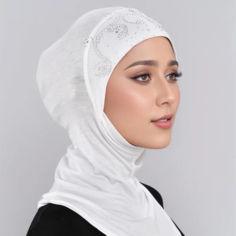 Hijabs de diamantes de imitación brillantes, gorro interior musulmán de cuello completo, pañuelo de mujer, turbante, gorro de señora, sombrero islámico, gorro con diseño de diamante único