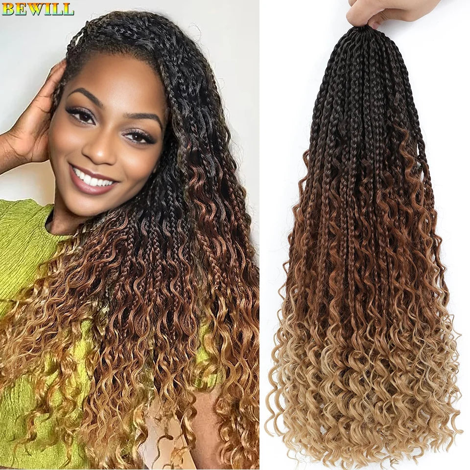 18" Long Boho Braids Extensions Goddess Box Braids Crochet Hair Black Purple Pink Synthetic Braiding Hair Bohemian Hippie Braids