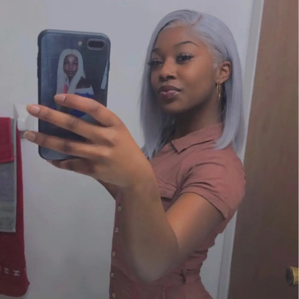 Peluca plateada gris con encaje frontal corto bob, recta, con encaje transparente de 13x4, de cabello humano para mujeres negras, de 8, 10, 12, 14 pulgadas