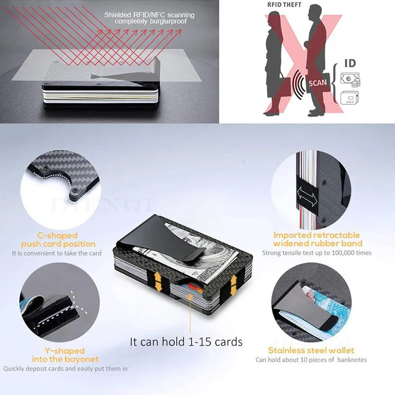 Cartera Delgada Para Hombre - Cartera Minimalista para Hombre con Bloqueo RFID para Bolsillo Delantero - Cartera Metálica con Clip para Billetes para Hombre