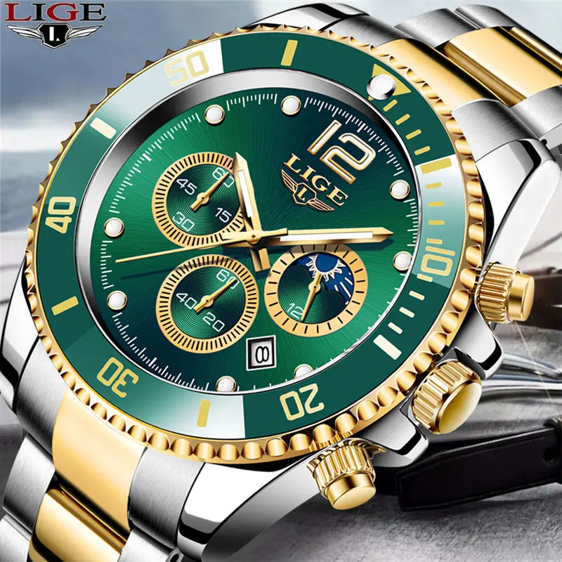 Montres homme LIGE Top Marque Montre de luxe pour hommes Étanche Sport Inoxydable Chronographe Quartz Montre-bracelet Relogio Masculino + Boîte