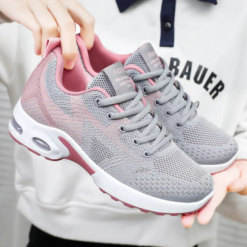 Zapatillas de running para mujer, nuevas, de primavera, de talla grande, informales, transpirables, con cordones, con cámara de aire, deportivas