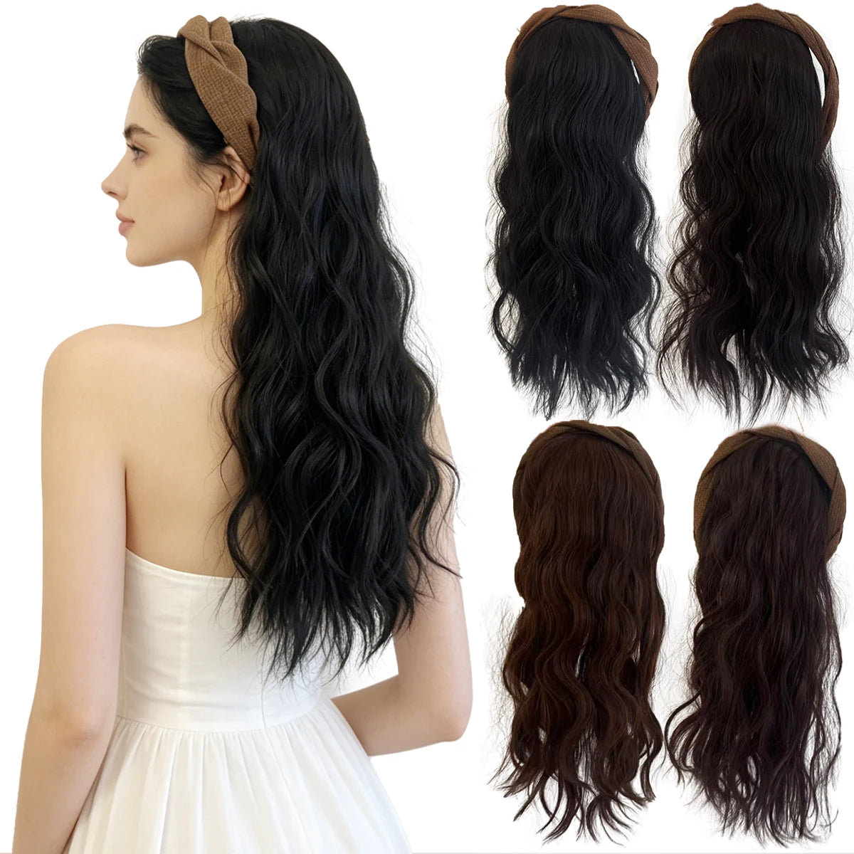 topper Bandeau synthétique cheveux bouclés tête de remplacement bloc perruque pour femmes bandeau résistant à la chaleur extension de cheveux perruque
