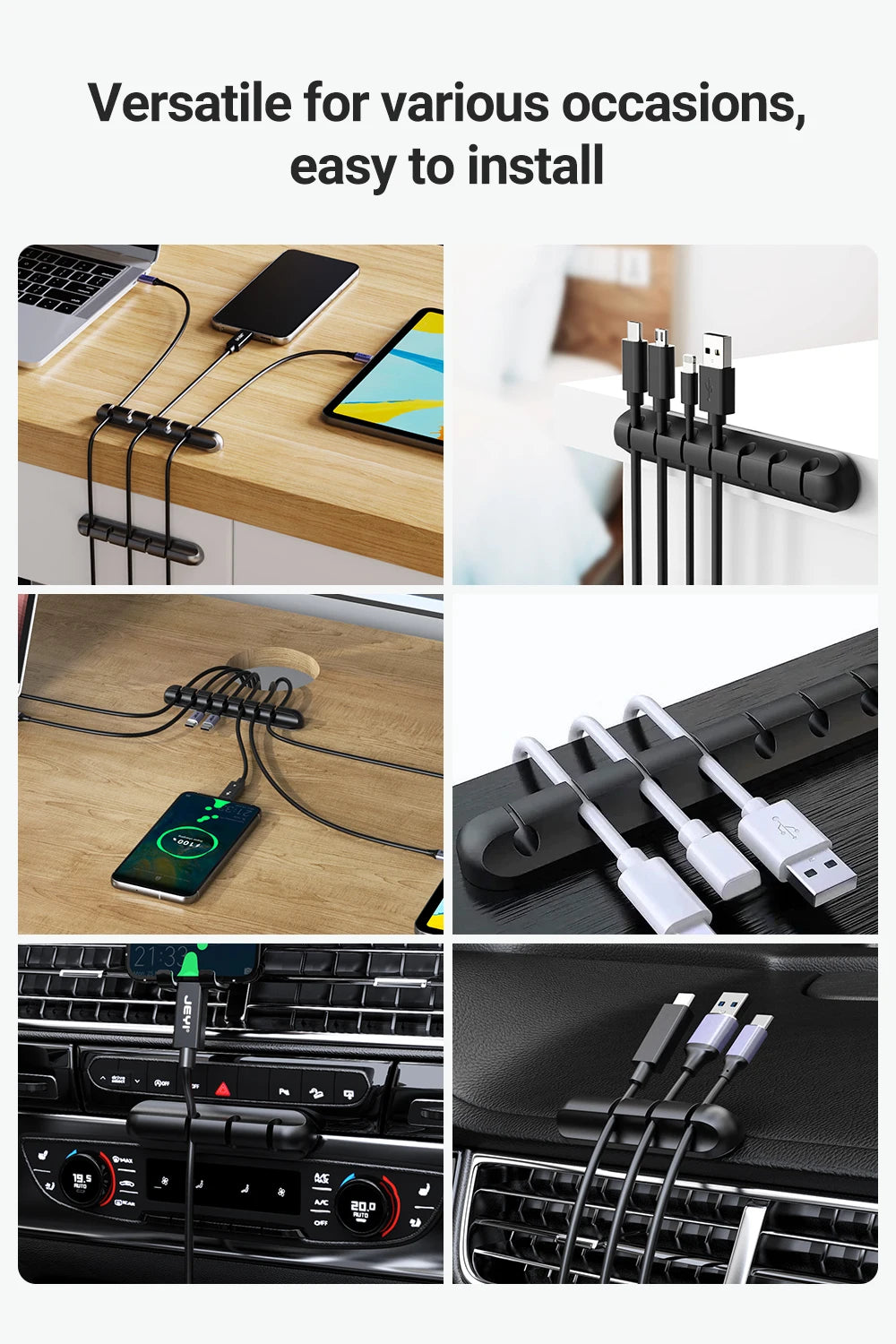 Sujetacables Adhesivos Organizador de Cables para Cable de Carga USB de Escritorio, Cable de Alimentación de Mesilla de Noche, Cable de Ratón