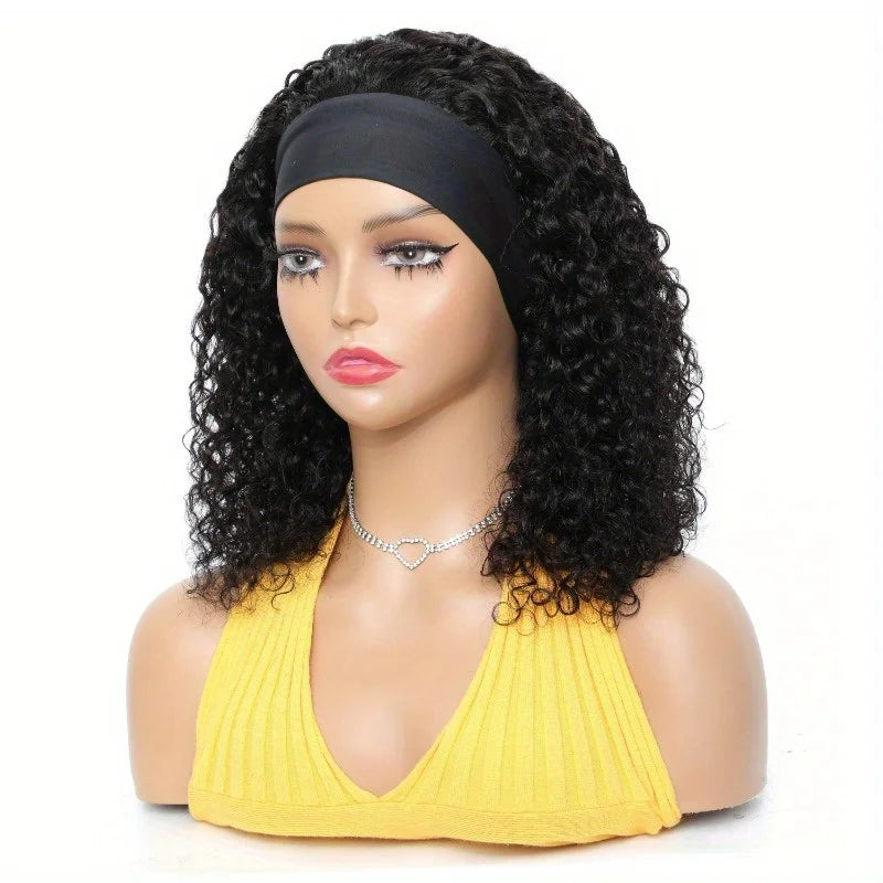 200% Density Brazilian Remy Human Hair Full Machine Made Wig - Kinky Curly Glueless Headband Wig for Women