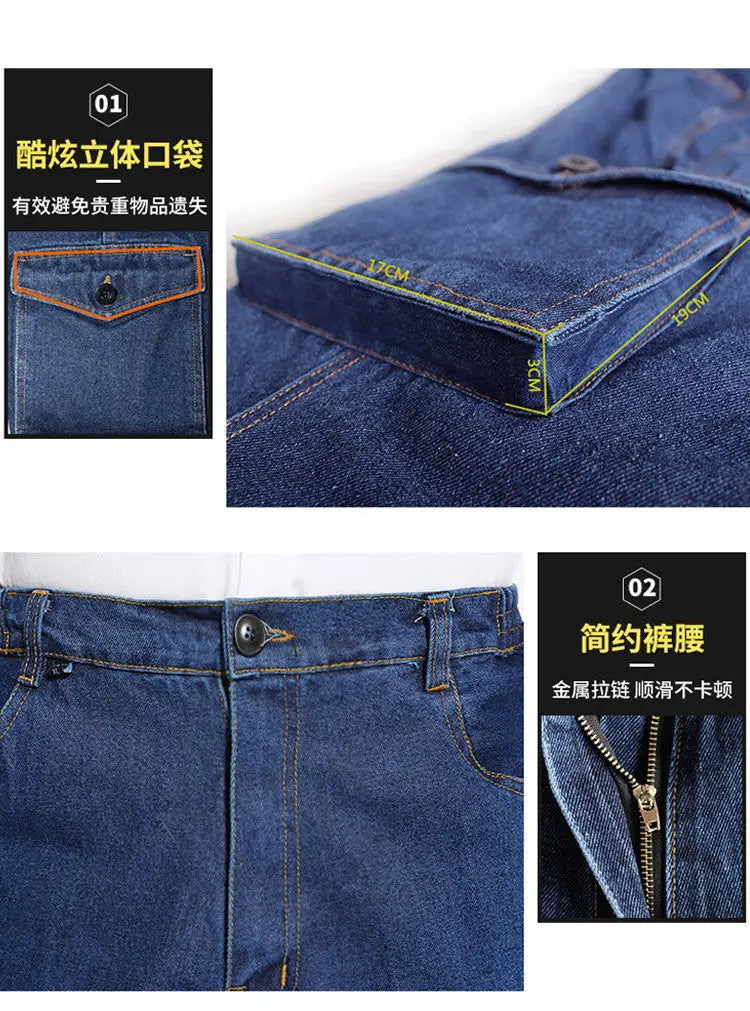 Peto pantalón ropa de hombre pantalones resistentes al desgaste anti-escaldaduras engrosamiento algodón ropa de trabajo de mezclilla pantalones de trabajo múltiples bolsillos