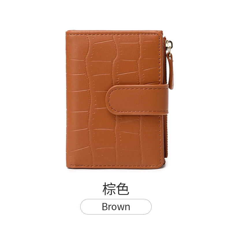 Klassisk luksuslommebok med kortklips, liten, multifunksjonell, PU-håndveske i skinn, ensfarget, dobbel fold, dame, ZeroWallet