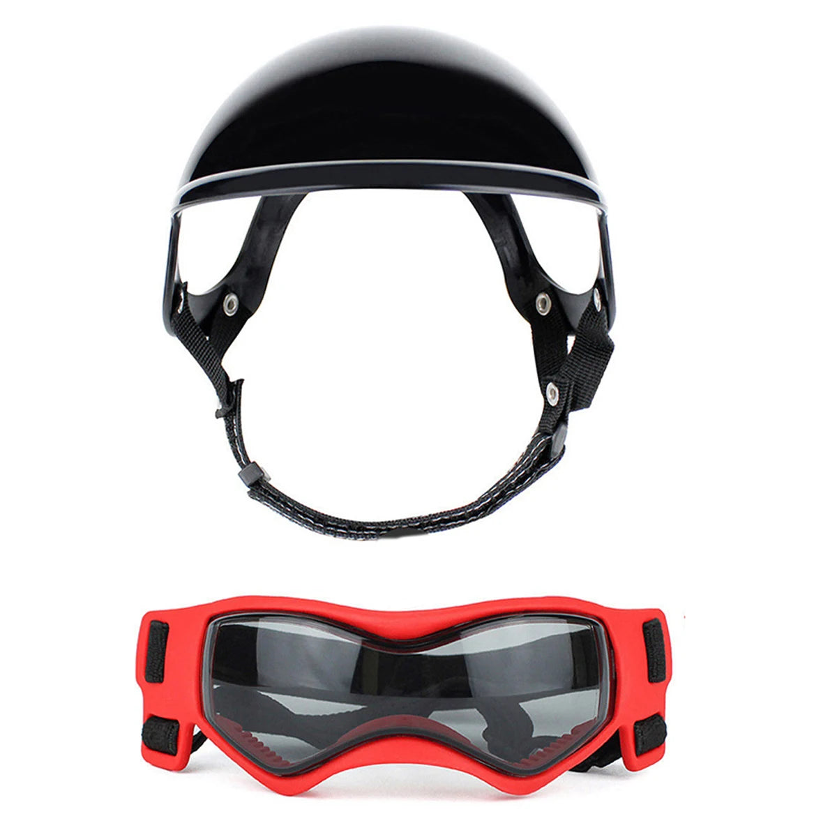 Beskyttende hundehjelm og beskyttelsesbriller sett for sykling, utendørs sikkerhetsutstyr - ABS støtsikker og vindtett PC-linse