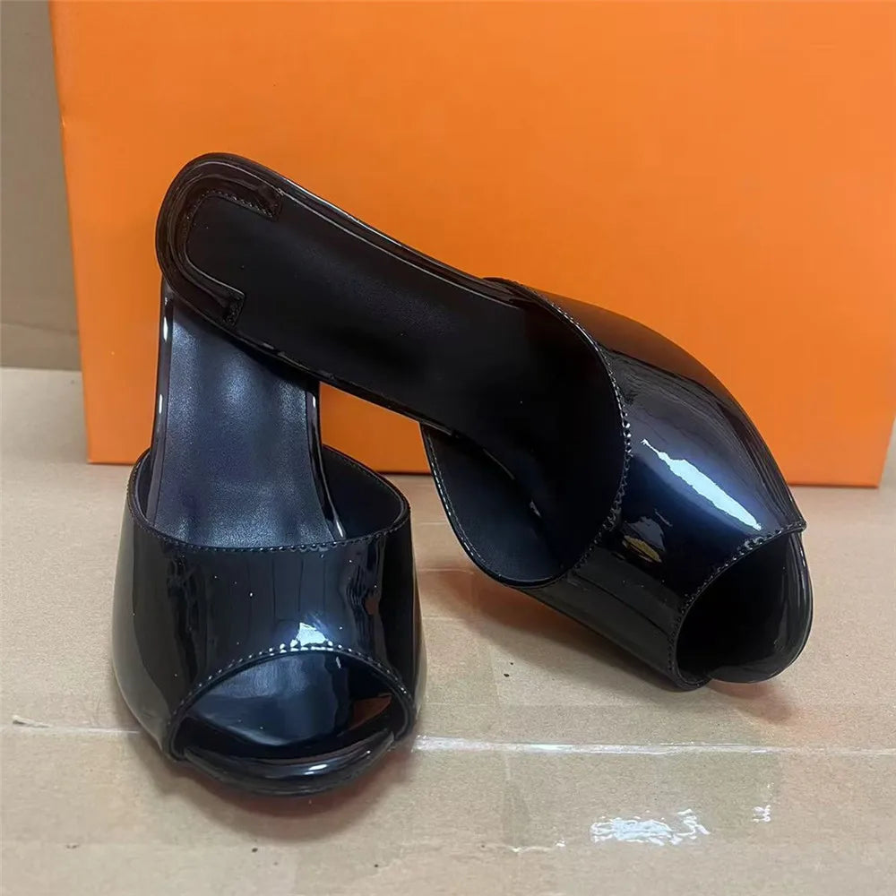 Women Luxury High Heeled Shoes for Woman's Peep Toe Pointed Toe Patent Leather Pumps Sexy Ladies Stiletto Red Party Sandals