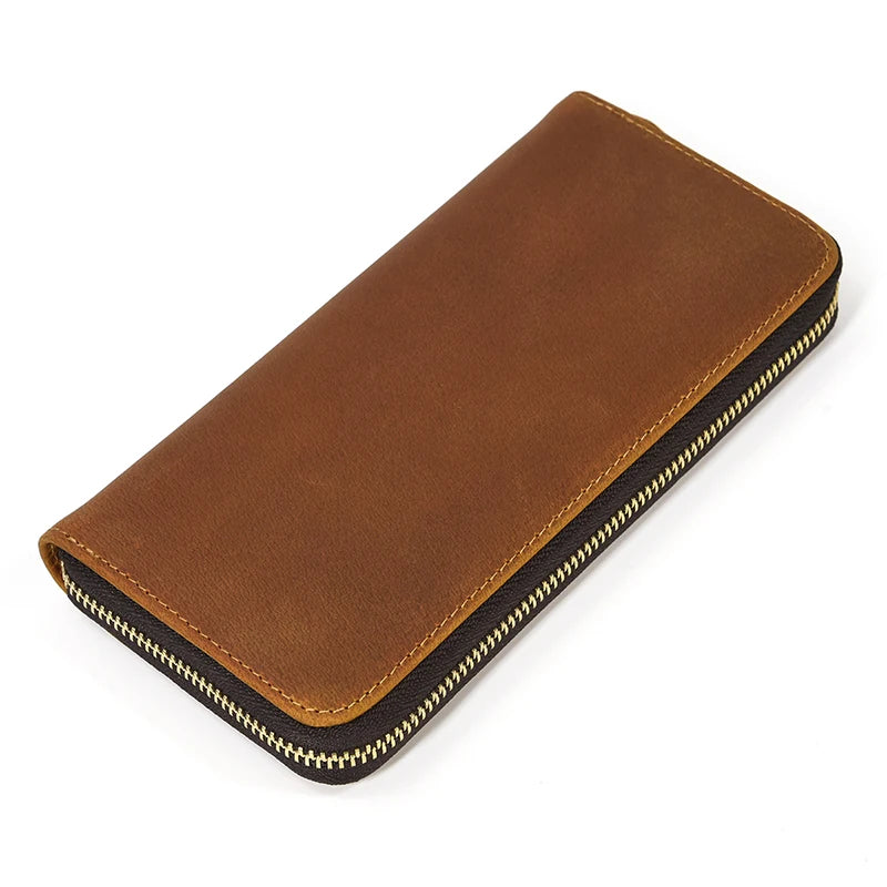 Billetera de lujo para hombre, cartera de mano de cuero genuino, monedero largo grabado en relieve, carteras de hombre de cuero grueso, carteras de mano de cuero para dinero