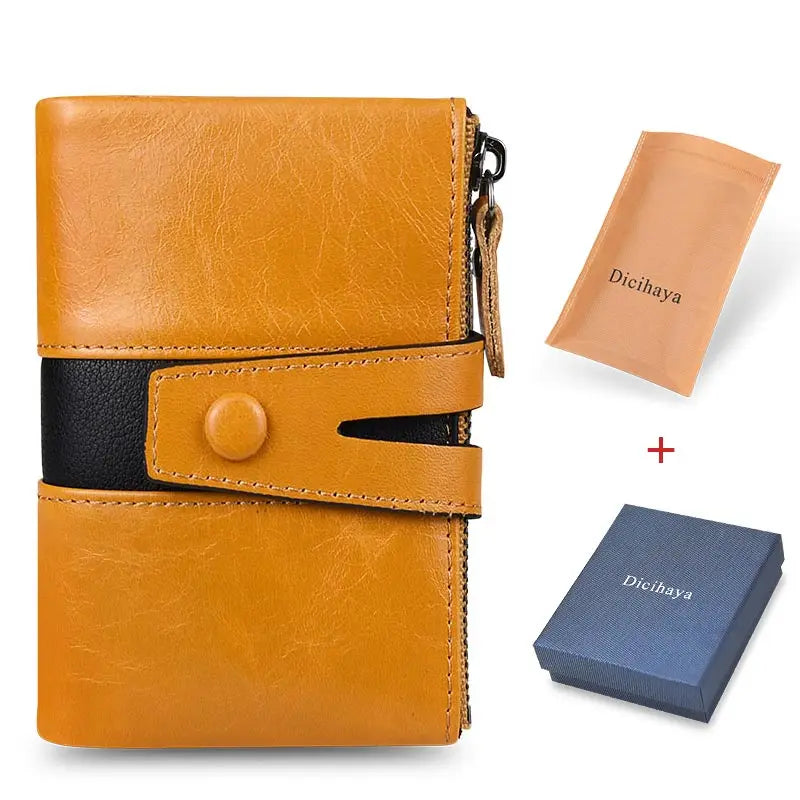 Cartera de piel auténtica para hombre, diseño de lujo, cartera corta plegable, monedero vintage con broche para monedas, bolsillo multifuncional para tarjetas