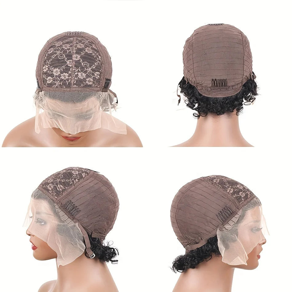 13x1 Lace Front 1B99J Burgundy 1B27 Colored Short Curly Pixie Cut Wig Pre plucked Bob Wig Curly Human Hair Wig