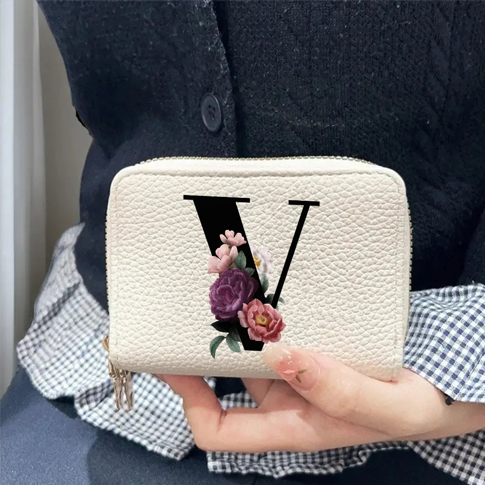 Cartera corta con estampado floral y letras