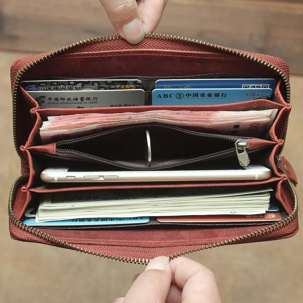 Luxury Men Wallet Genuine Leather Clutch Purse Embossing Long Wallets Thick Cowhide Male Purses Leather Money Hand Clutches