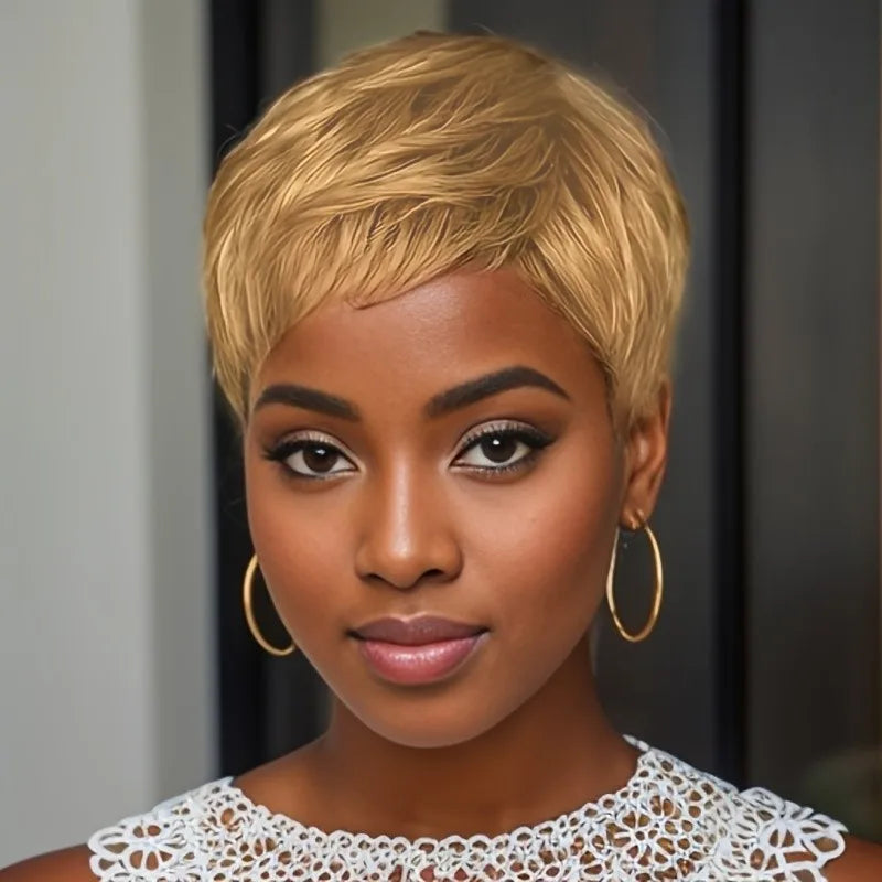 99J Pixie Cut Human Hair Wig – Short Straight Layered Remy Wig