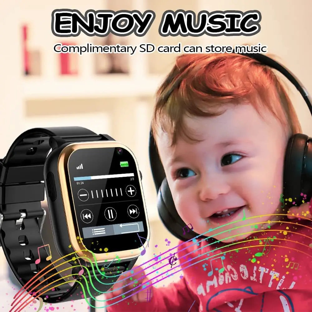 Montre connectée pour enfants, écran tactile HD, lecteur de musique, caméra, 16 jeux de puzzle, podomètre, calculatrice, lampe de poche, montre 12/24 h