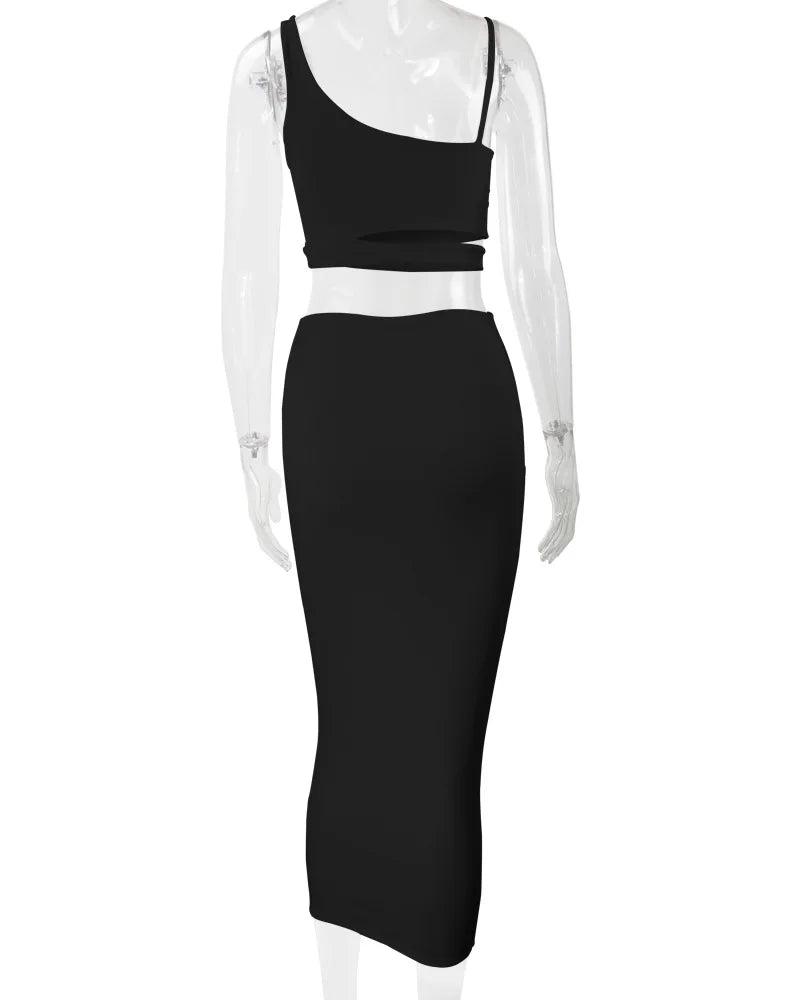 Conjuntos de faldas de verano para mujer, top corto sin tirantes con aberturas + conjuntos de falda ajustada elástica de cintura alta, trajes de dos piezas sexys para mujer a la moda