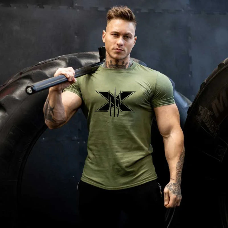 Ropa de gimnasio para hombre, camiseta de manga corta de algodón deportivo, para correr, entrenamiento, ajustada, estampada, sudadera, camisetas casuales