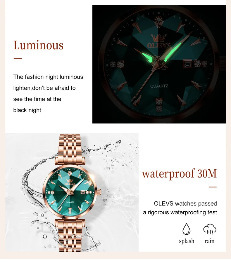 OLEVS 5536 Reloj de mujer de alta calidad con diseño de joyas elegantes, reloj de cuarzo impermeable, reloj de lujo de oro rosa para mujer Reloj Mujer