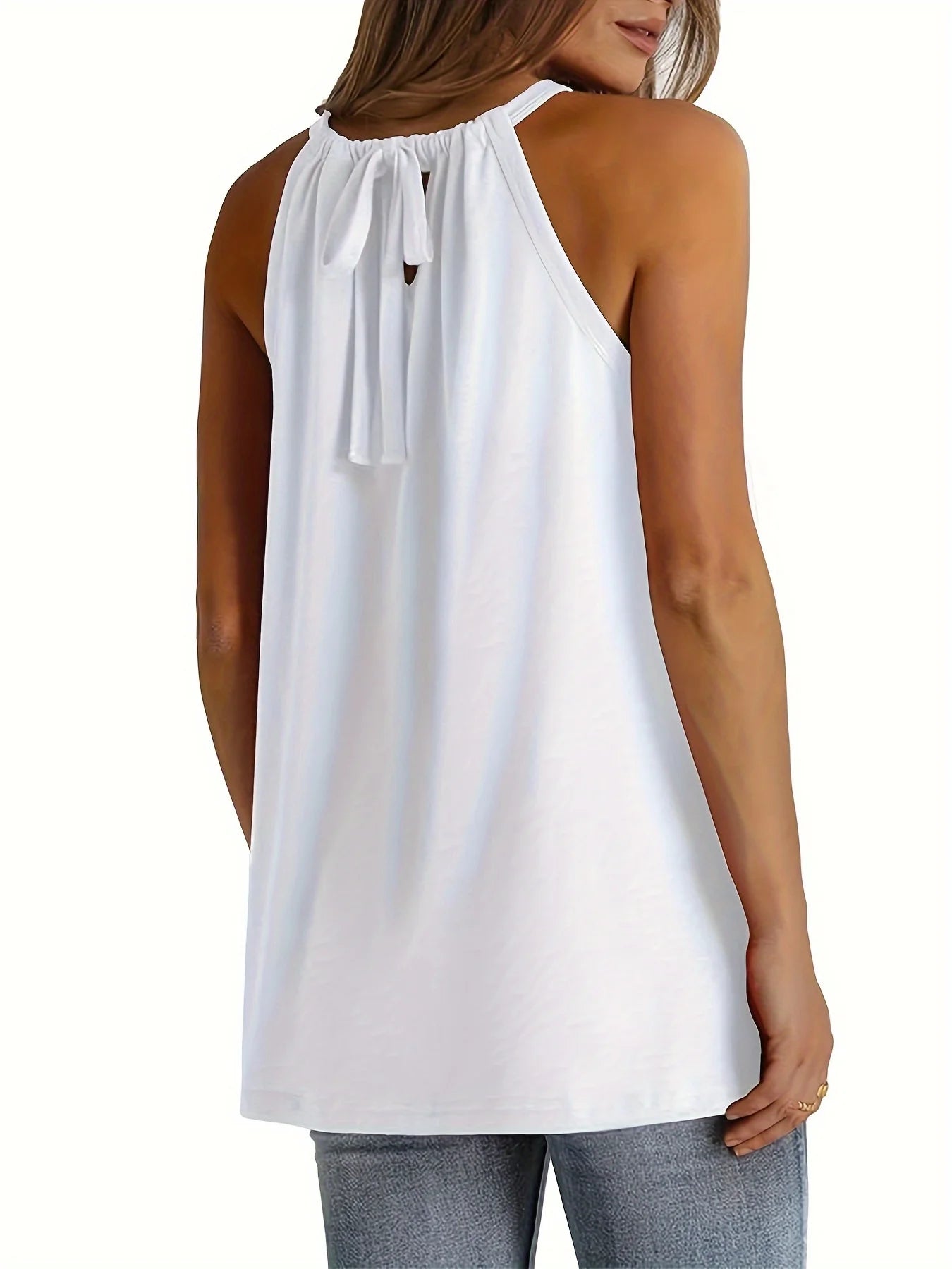 Tops de verano para mujer Tops de túnica casuales para usar con leggings Blusa de mujer Tops de halter sin mangas Tops de cuello alto de verano