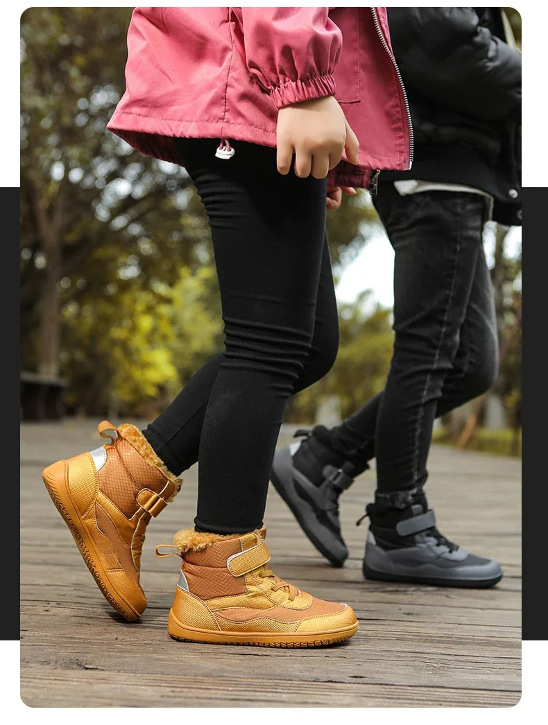 Boys Girls Winter Snow Boots Wide Toe Barefoot Insulated Waterproof Fur Lined Shoes for Kids Cold Weather Outdoor Sneakers