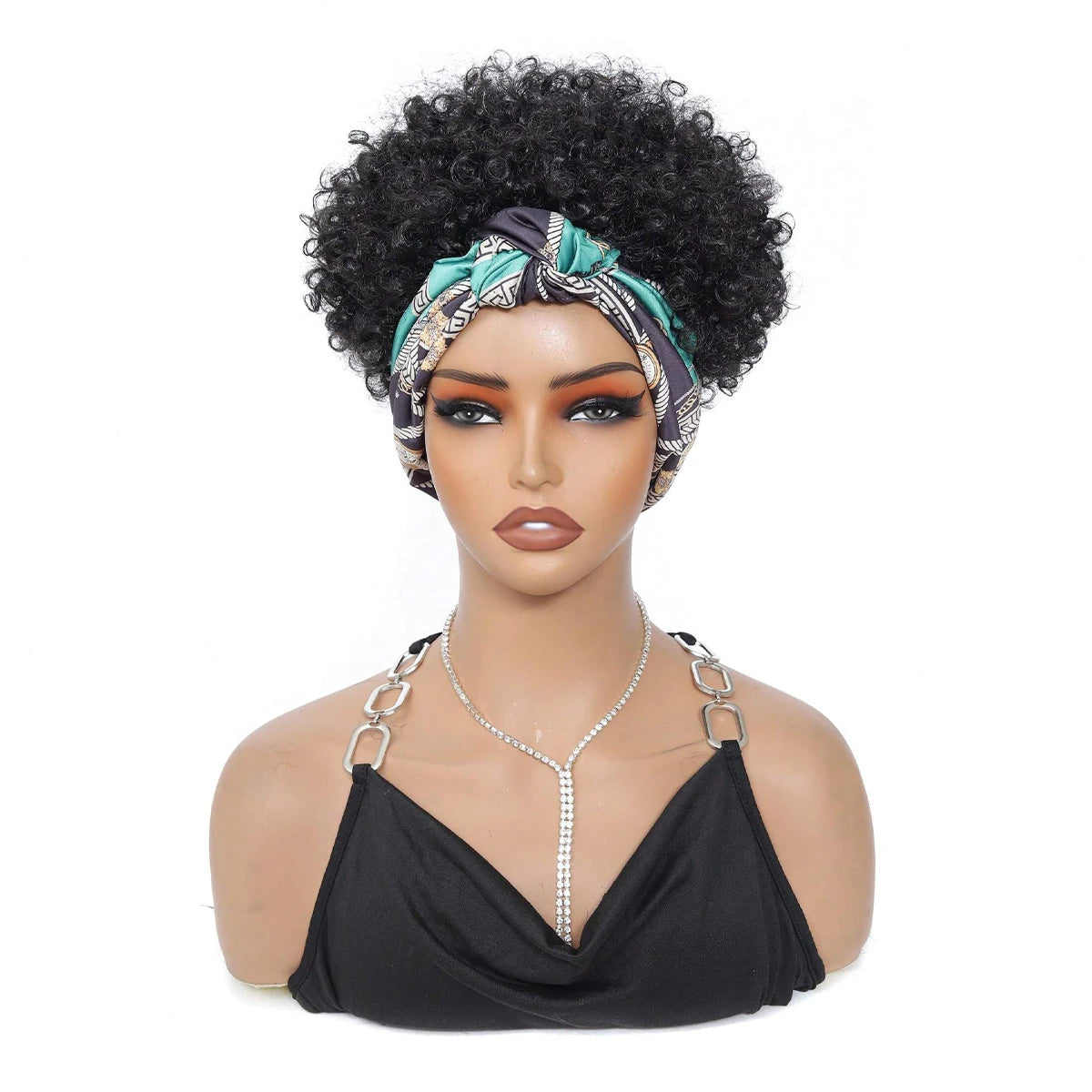 Perruques serre-tête noires pour femmes perruque afro bouclée crépue avec perruques de cheveux courts synthétiques avec serre-tête attaché perruques foulard